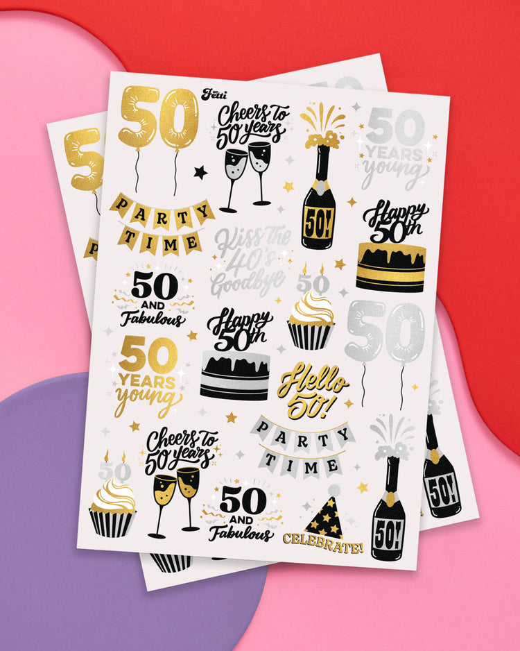 50 and Fabulous Tats - 38 gold + silver foil tattoos