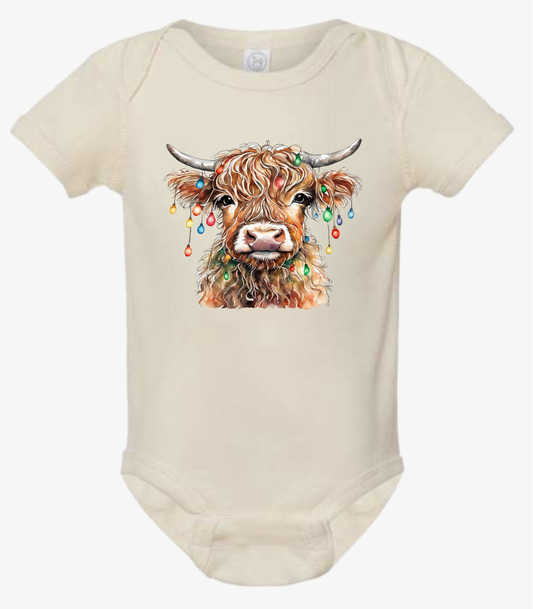 Infant Baby Rib Bodysuit - Highland Xmas Cow Cotton Onesie