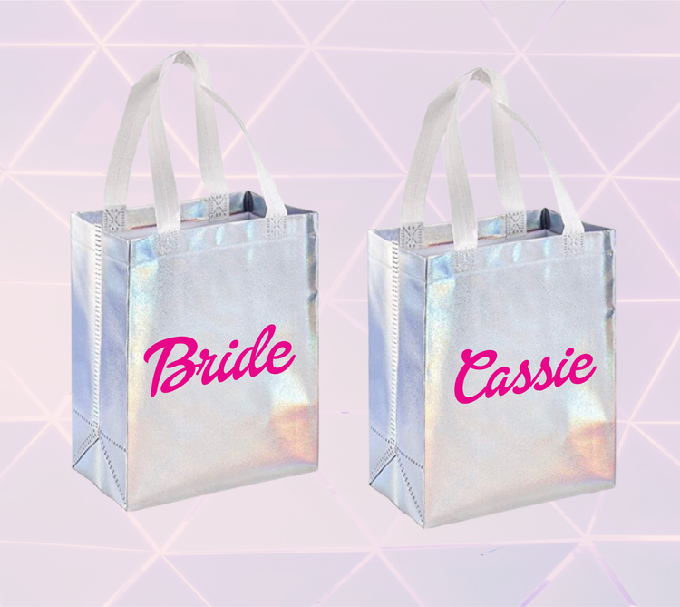 Personalized Holographic Gift Bags | Disco Retro Groovy Barbie Tote Bag