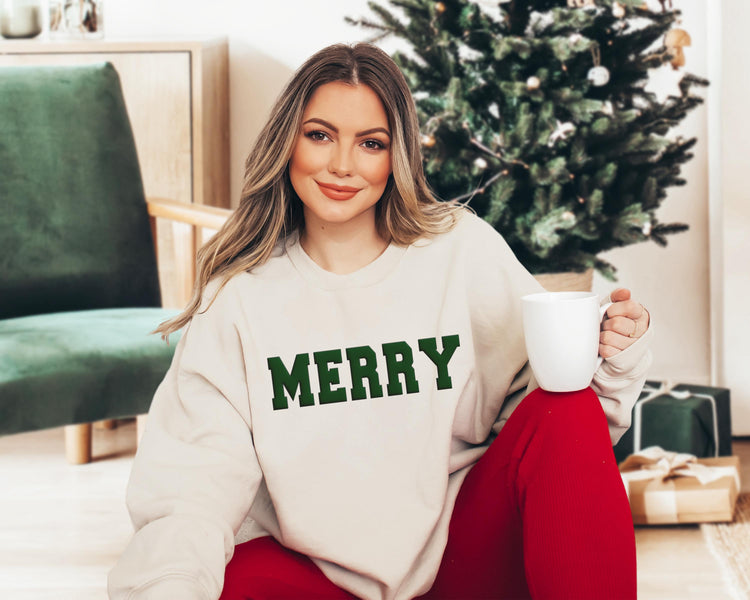 Merry Puff Christmas Sweatshirt - Cozy Red Holiday Unisex Crewneck Sweater