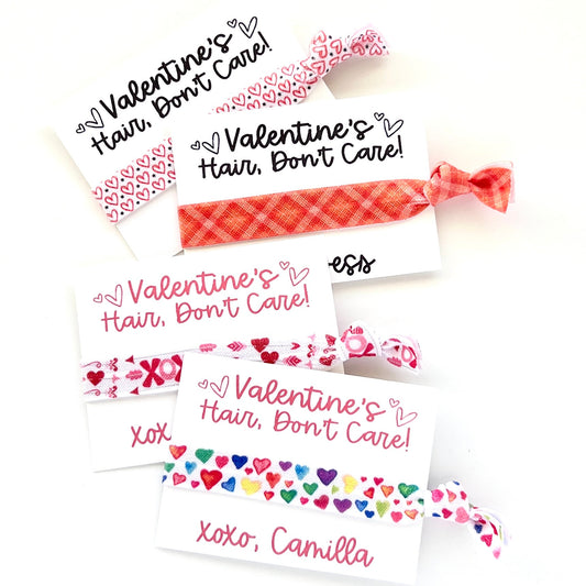 Kids Valentine's Handout Valentine's Gifts Valentine's Hair Don't Care Custom Valentine's Day cards Valentine's Hair Tie Class Gifts