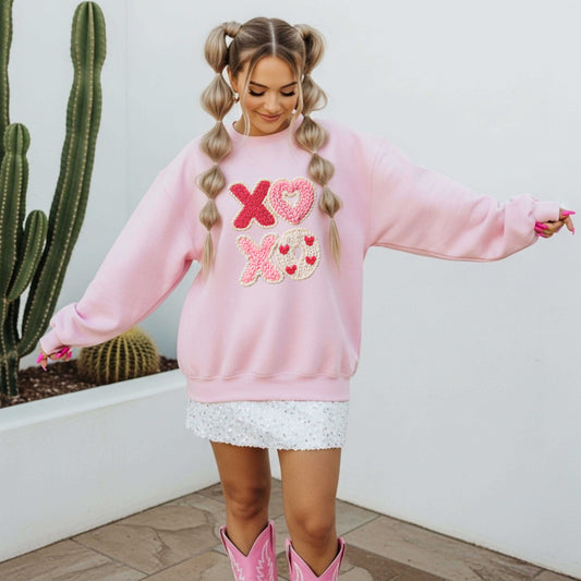 Trendy XOXO FAUX Knit Valentine's Day Sweatshirt Preppy V-Day Sweater
