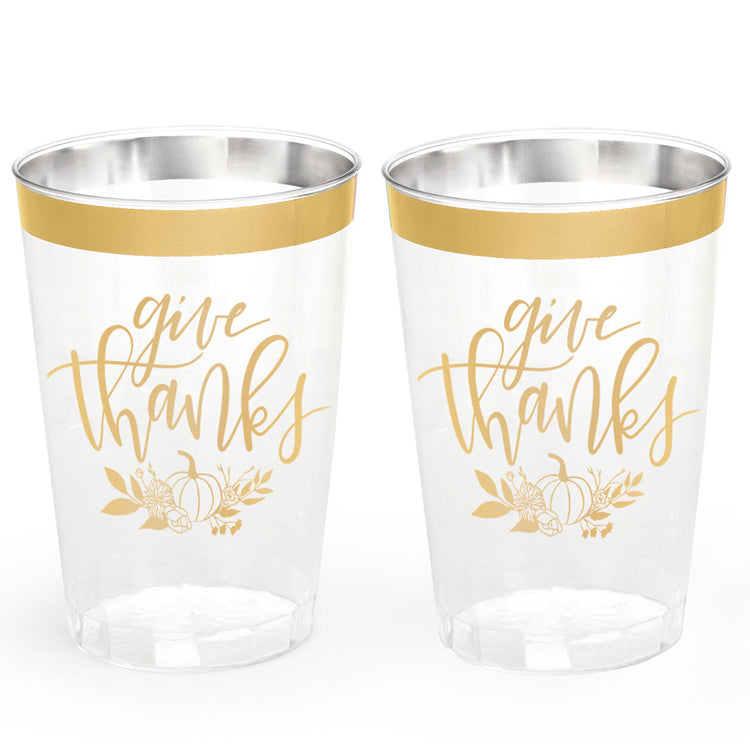 Give Thanks Cups - 30 gold foil plastic cups