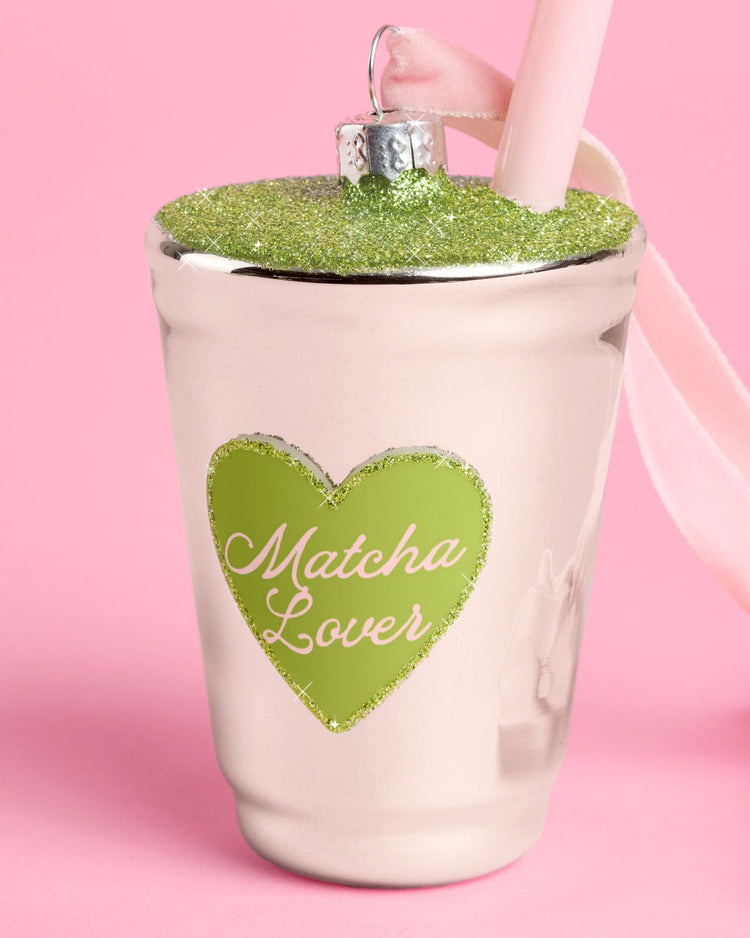 Matcha Girl Ornament - glittery holiday ornament