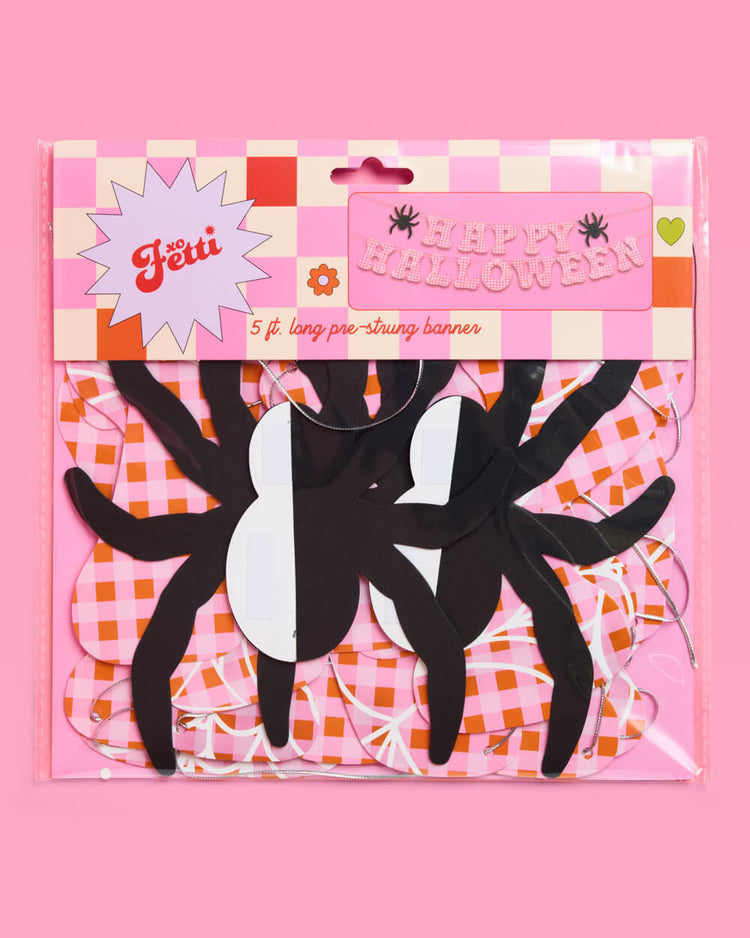 Pink Halloween Banner - pink gingham + spider banner