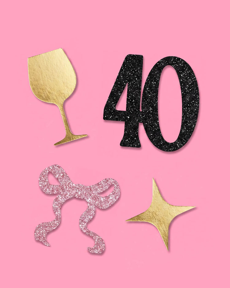 40th Birthday Confetti - pink, black + gold confetti