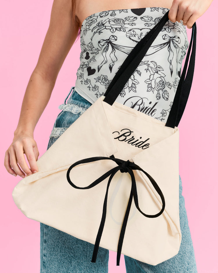 Classic Bride Tote - embroidered canvas tote w. bows