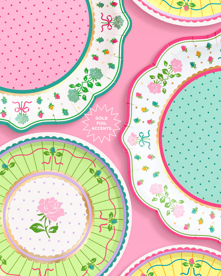 Tea Party Plates - 16pk pastel floral plates