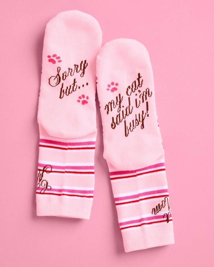 Cat Mom Socks - pink crew socks