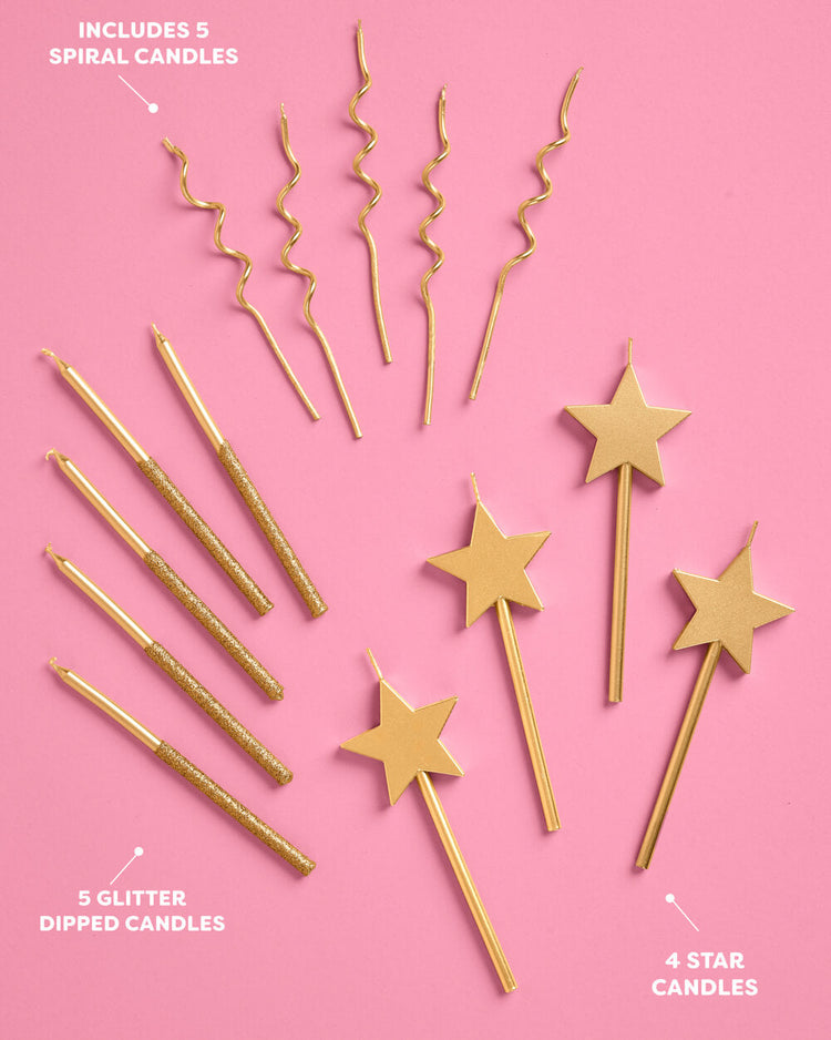 Novelty Gold Candles - 14 pc gold glitter candles