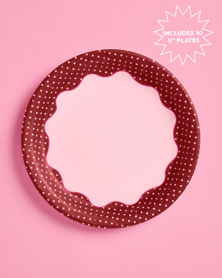 Burgundy Polka Dot Plates - 10 Paper Plates