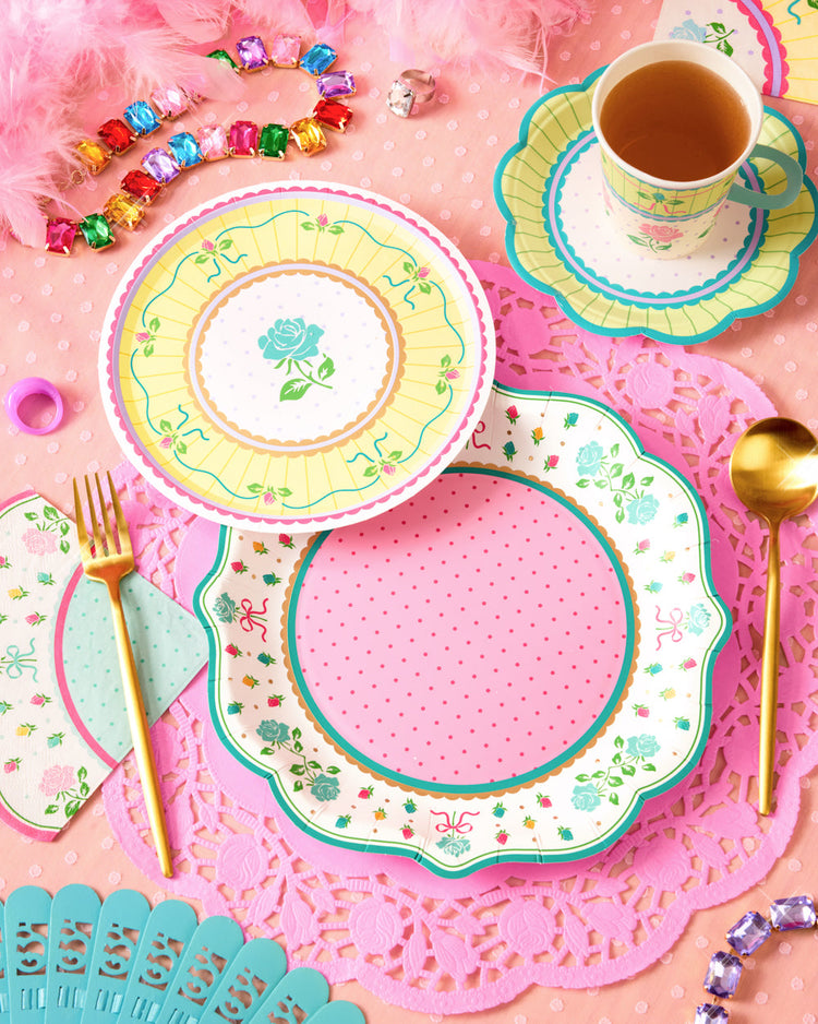 Tea Party Plates - 32 pastel floral plates