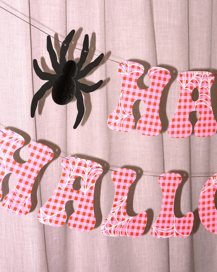 Creepin' it Cute Banner - pink gingham + spider banner