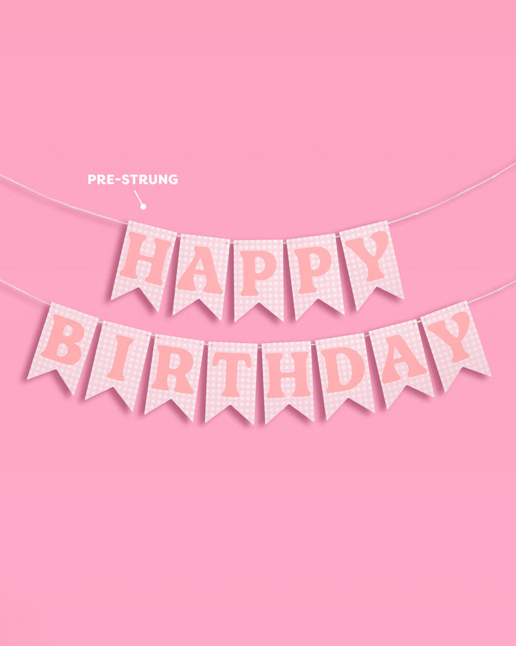 Gingham Birthday Banner - pre-strung banner
