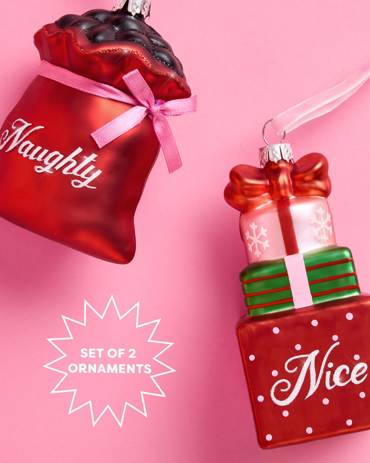Naughty + Nice Ornament Set - 2 Christmas Ornaments