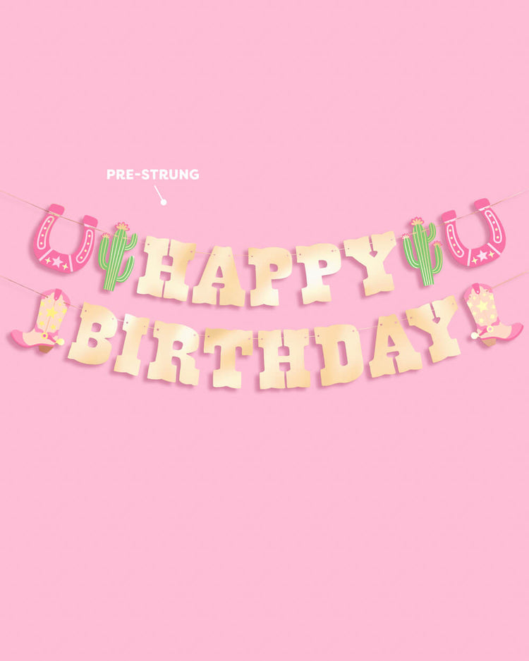 HBD Cowgirl Banner - gold foil banner