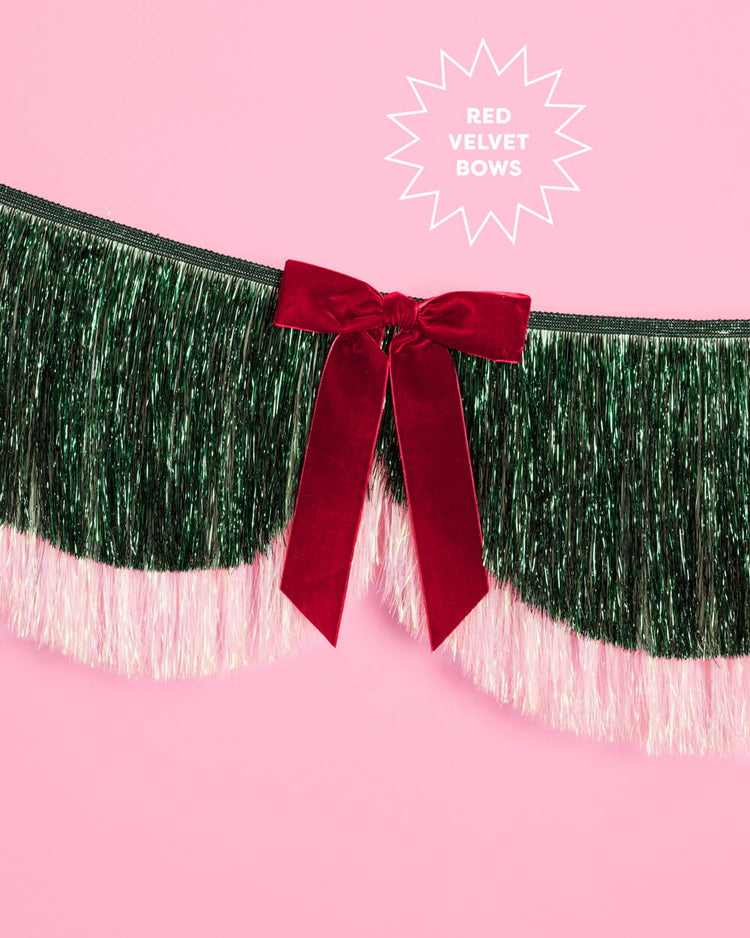 Christmas Bow Banner - fringe + velvet bows