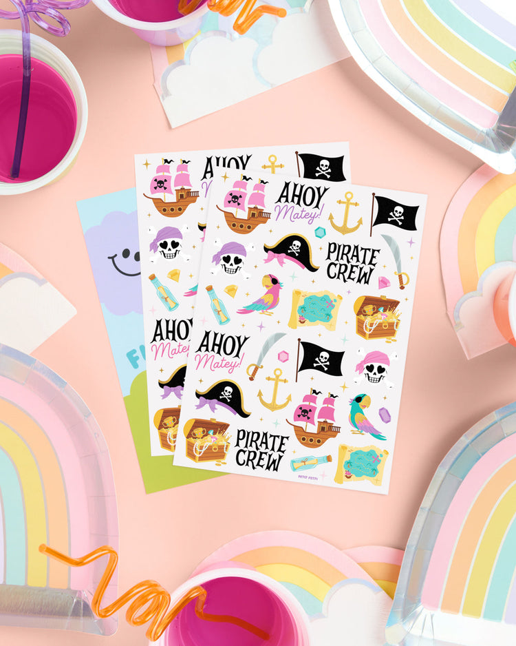 Pirate Crew Tats - 48 pink + gold foil temporary tattoos