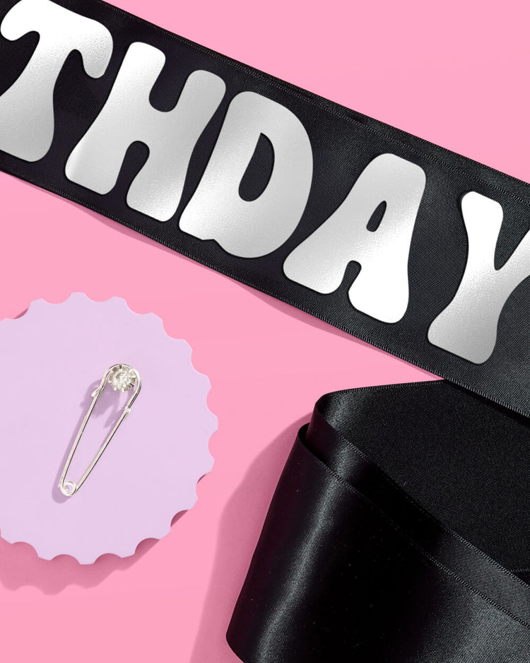 Western Bday Girl Sash - black + silver foil