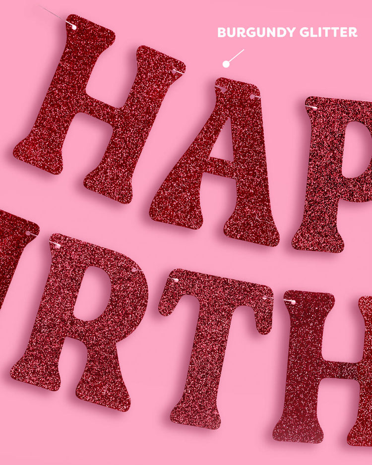Happy Birthday Banner - 5 ft burgundy glitter banner