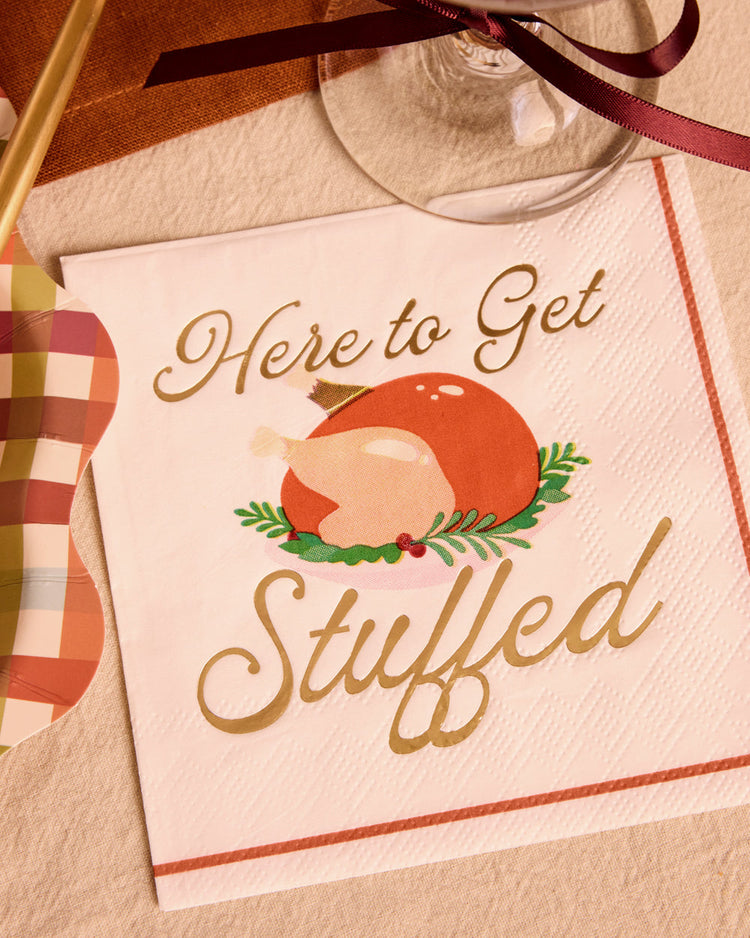 Here to Get Stuffed Napkins - gold foil cocktail napkins