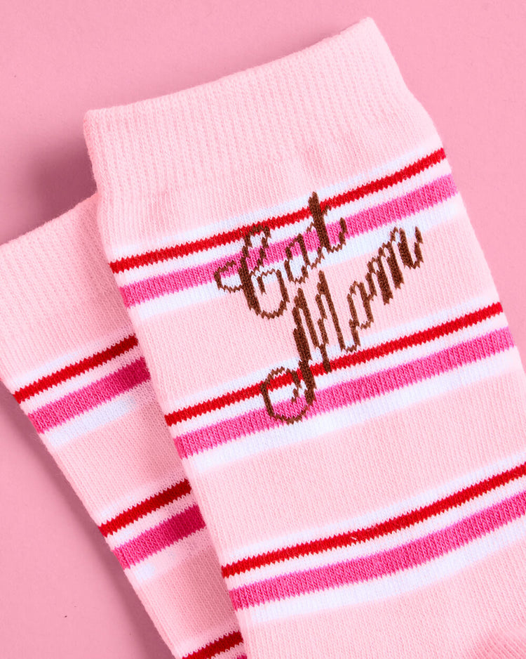 Cat Mom Socks - pink crew socks