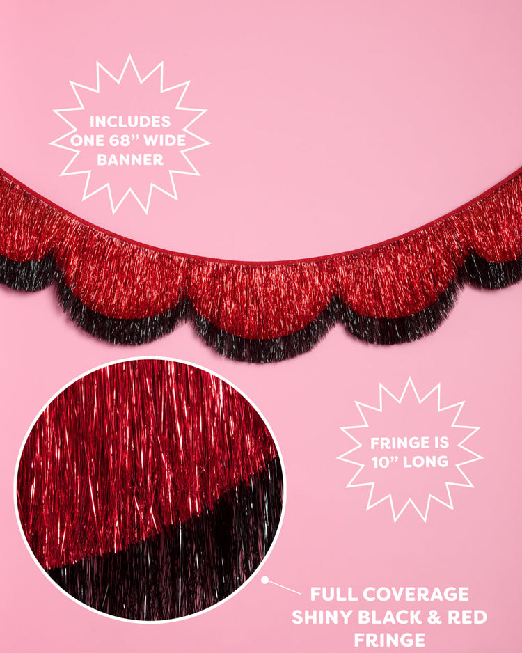 Scallop Fringe Banner - black + red foil banner