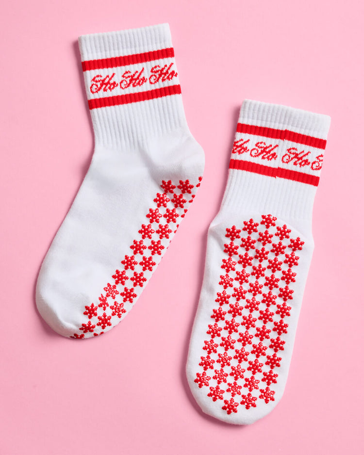 Sleigh Your Workout Grip Socks - red + white pilates socks