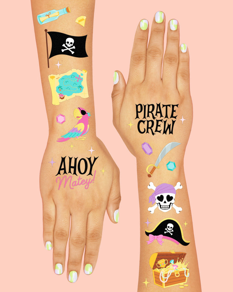 Pirate Crew Tats - 48 pink + gold foil temporary tattoos