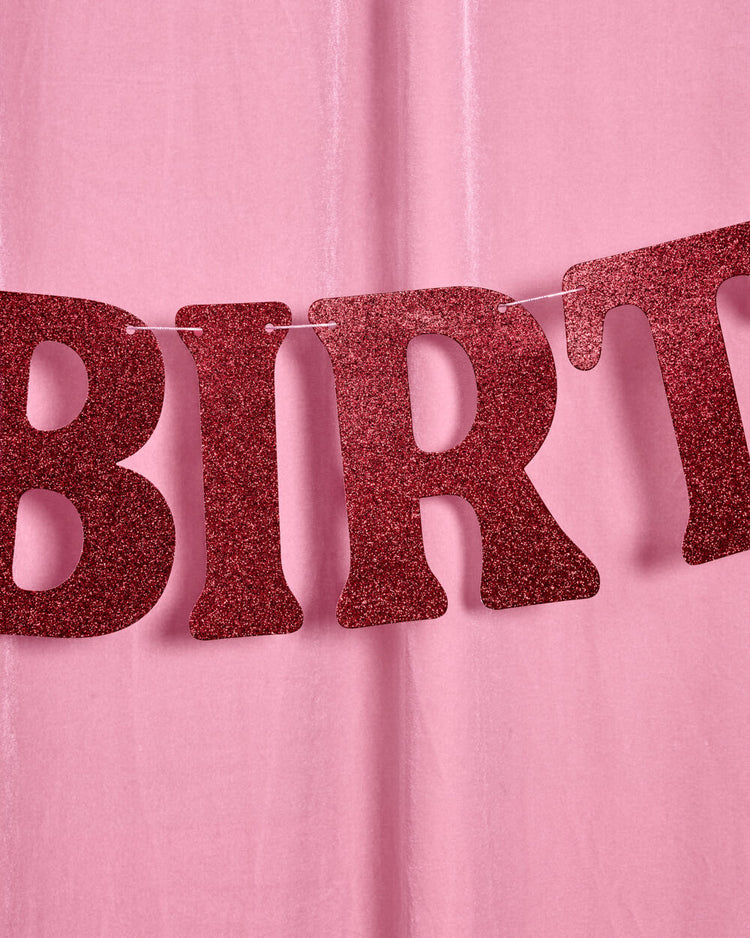 Happy Birthday Banner - 5 ft burgundy glitter banner