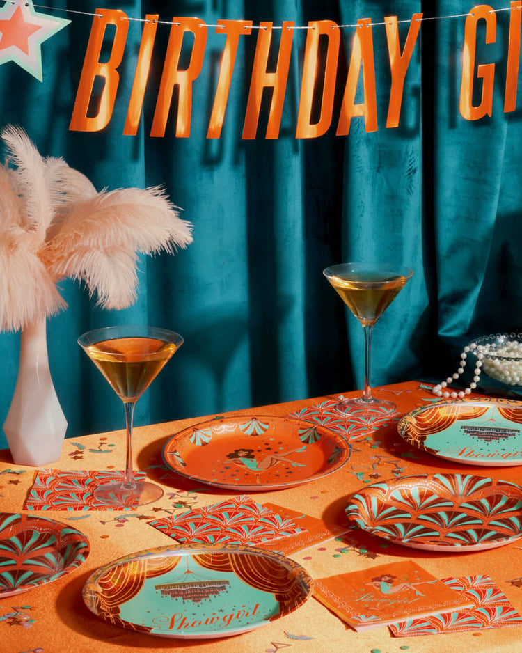 Showgirl Trio - plates, napkins + banner