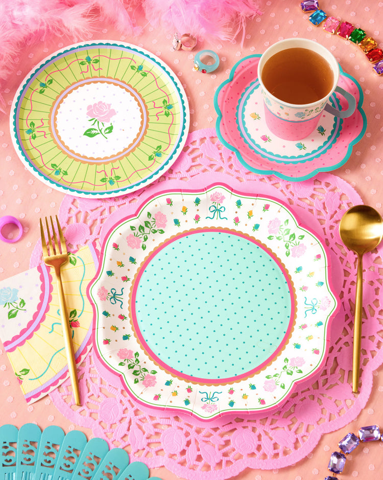 Tea Party Plates - 16pk pastel floral plates