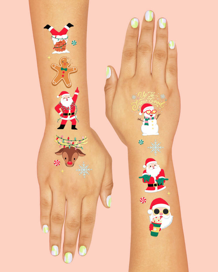Silly Santa Christmas Tats - 48 gold foil tattoos