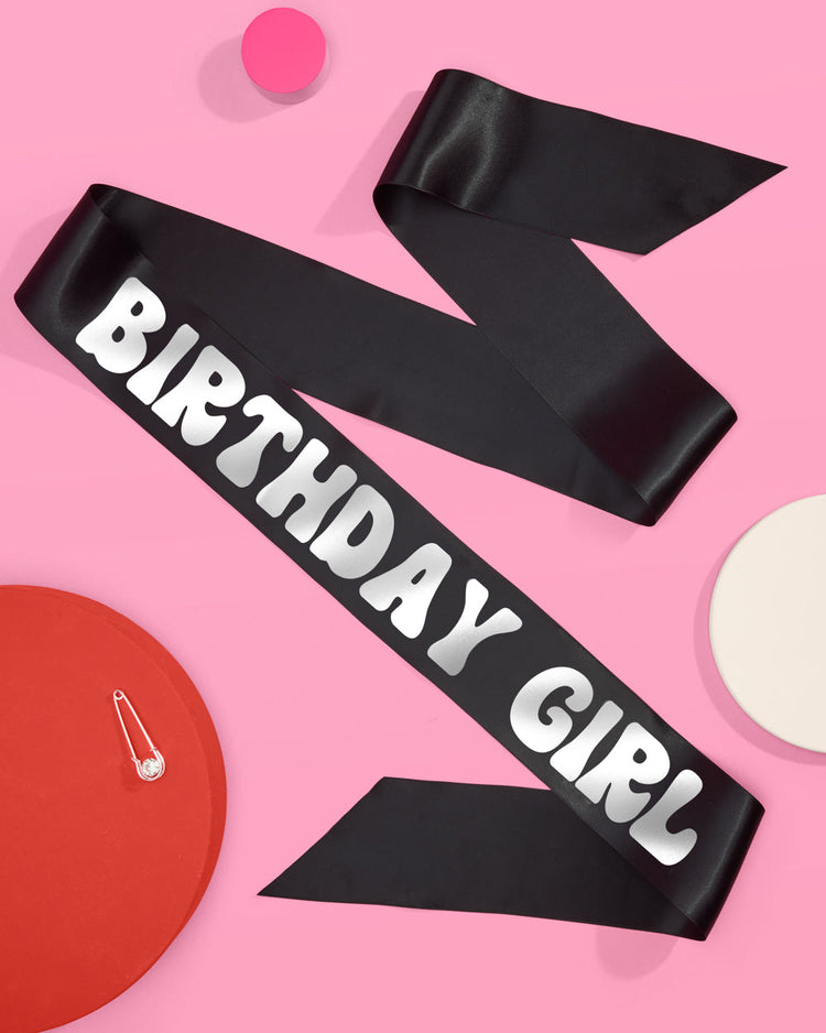 Western Bday Girl Sash - black + silver foil