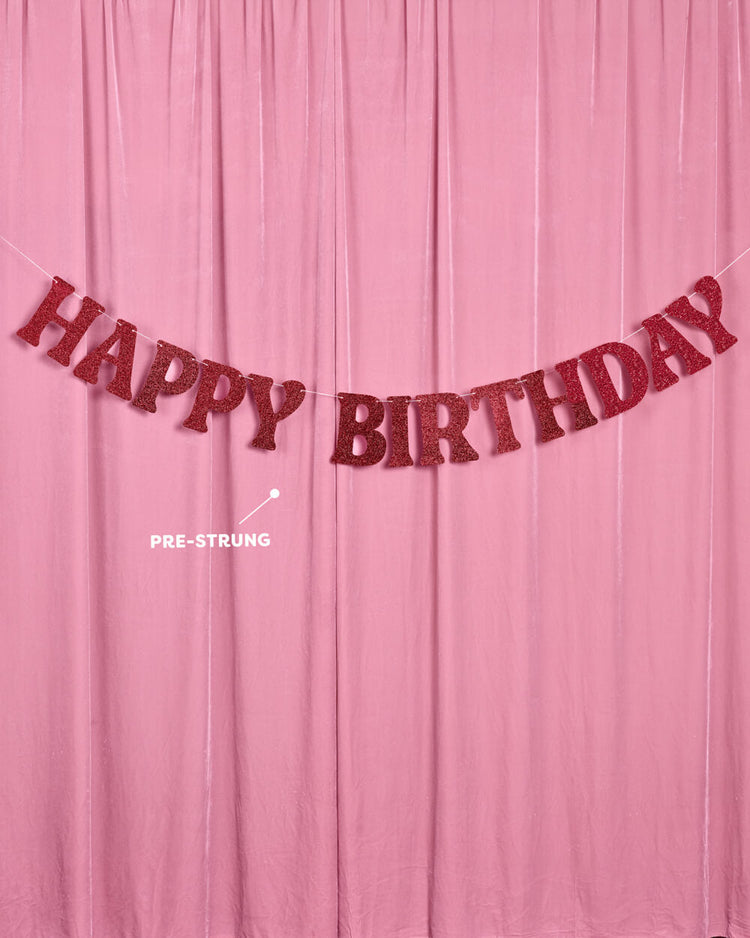 Happy Birthday Banner - 5 ft burgundy glitter banner