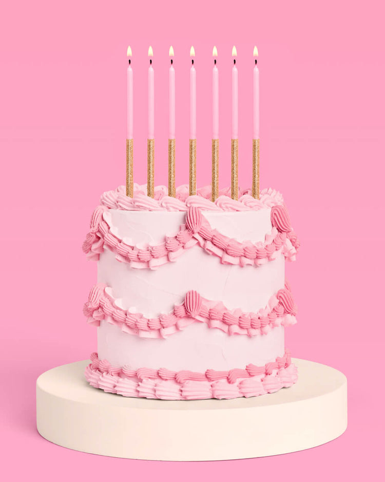 Pink + Gold Glitter Candles - 10 birthday candles
