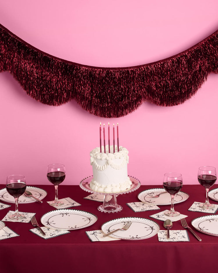 Burgundy Scallop Fringe Banner - 6 ft red fringe garland