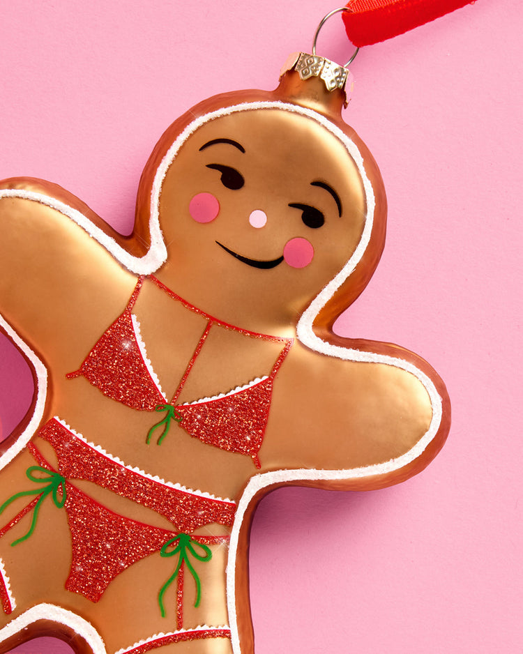 Naughty Gingerbread Ornament - Glitter Holiday Ornament