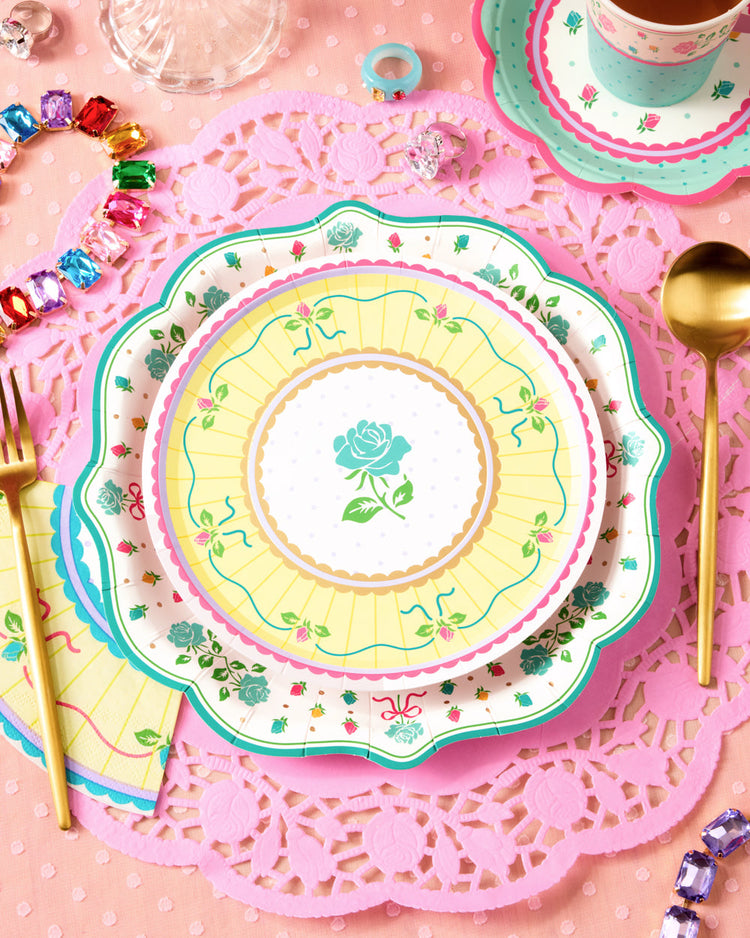 Tea Party Plates - 16pk pastel floral plates