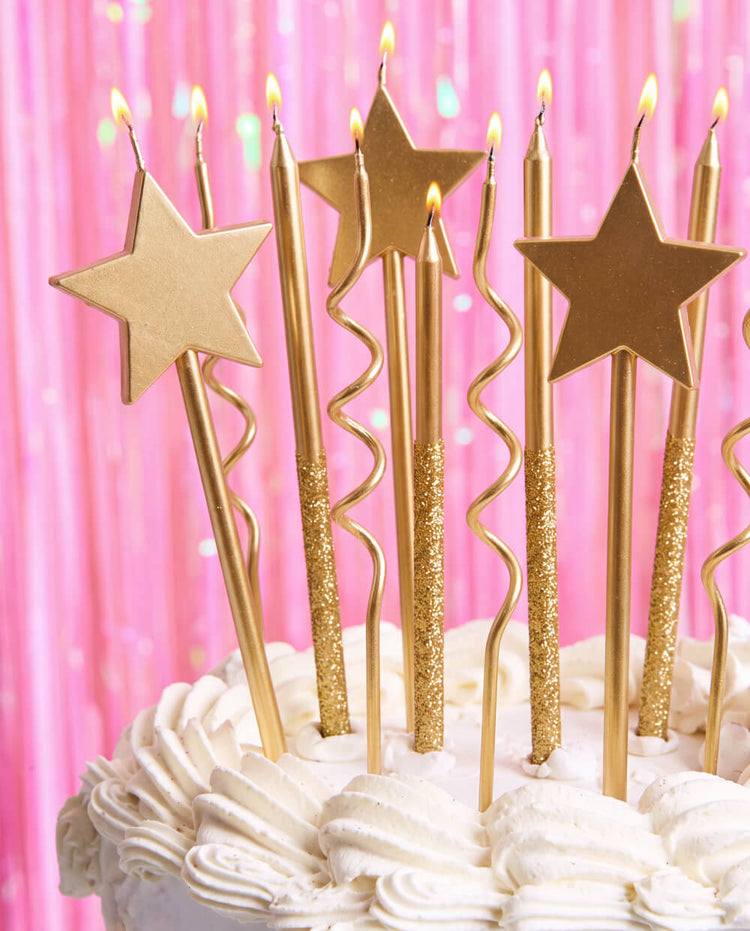 Novelty Gold Candles - 14 pc gold glitter candles