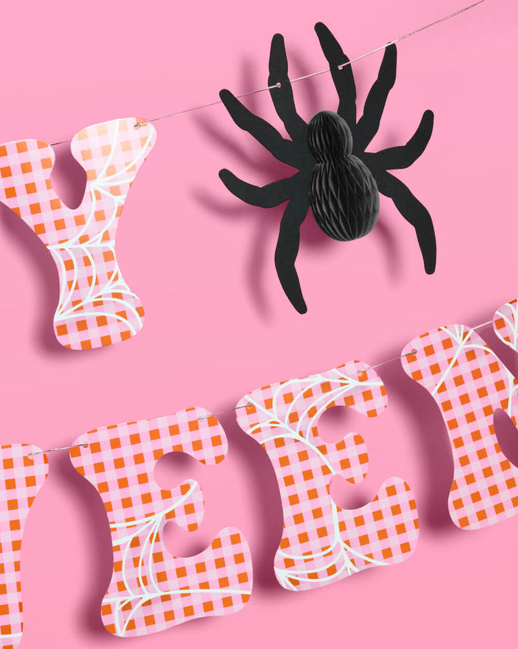 Creepin' it Cute Banner - pink gingham + spider banner