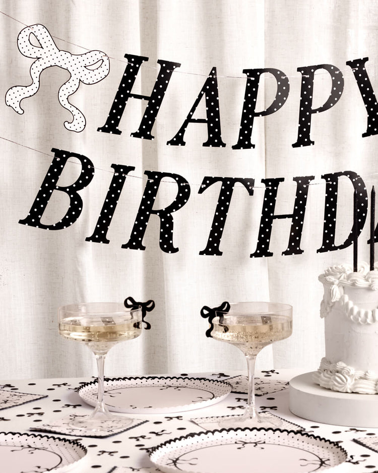 Polka Dot Birthday Banner - black + white pre strung banner
