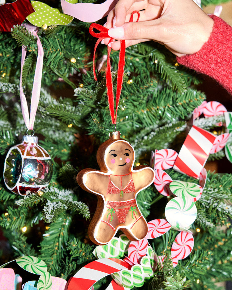 Naughty Gingerbread Ornament - Glitter Holiday Ornament