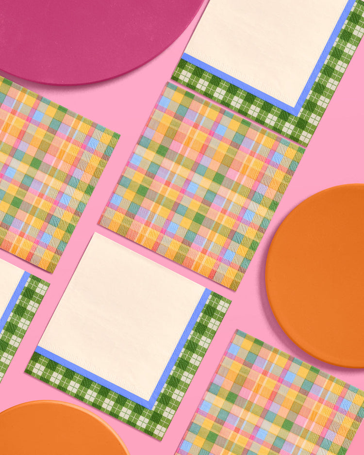 Summer Camp Napkins - 24 plaid paper napkins
