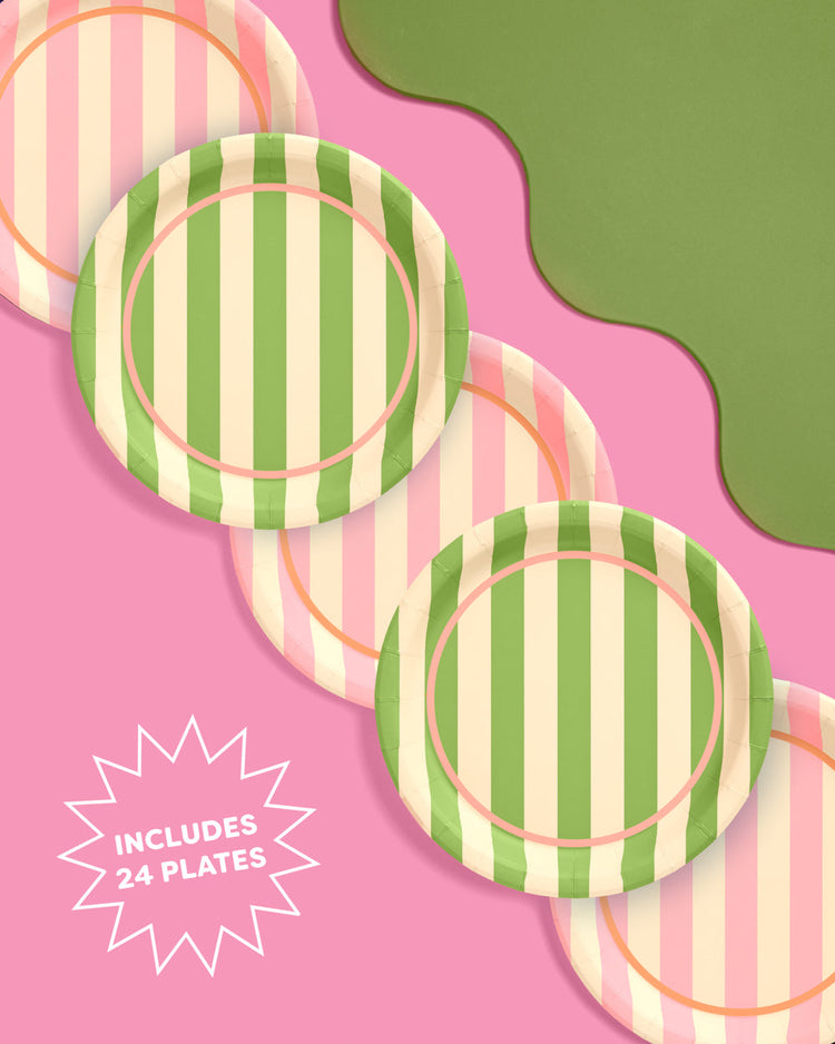 Pool Boy Plates - 24 striped paper plates