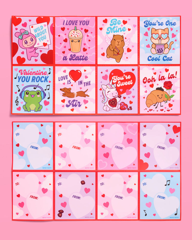 Kawaii V-Day Card Set - 24 cards + tattoos