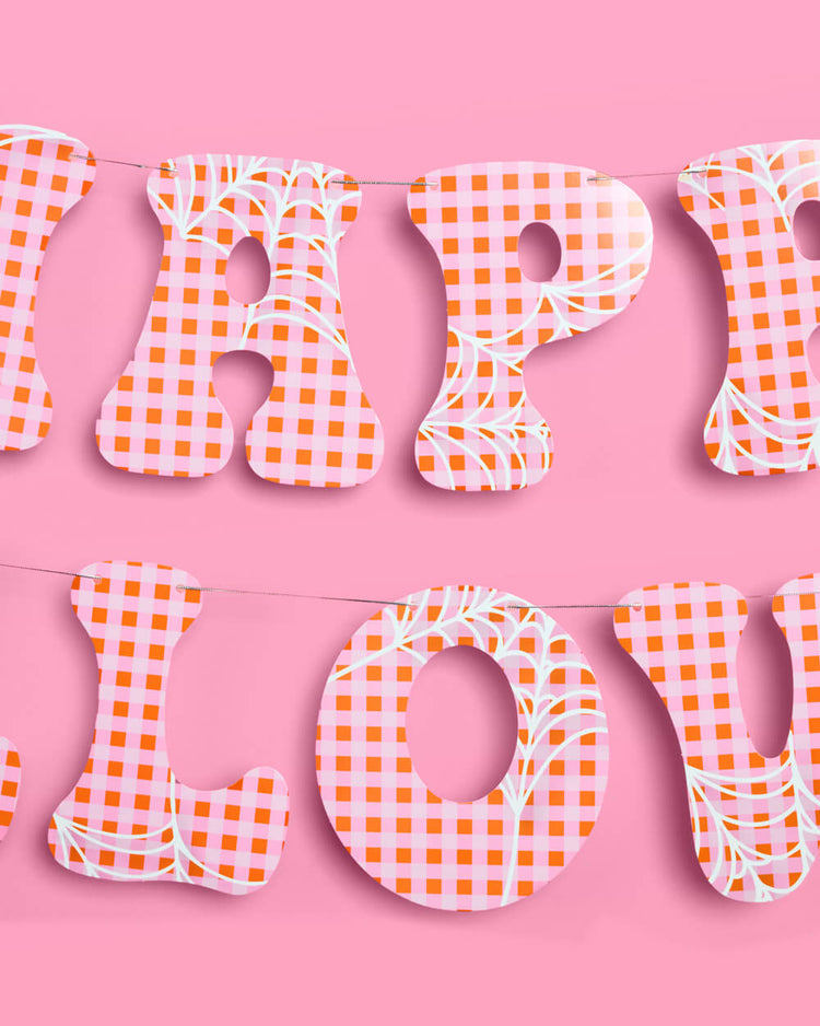 Creepin' it Cute Banner - pink gingham + spider banner