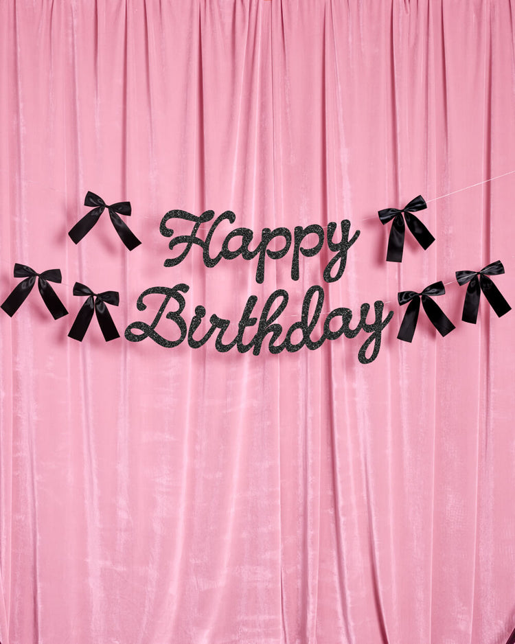 Little Black Bow Banner - black glitter banner
