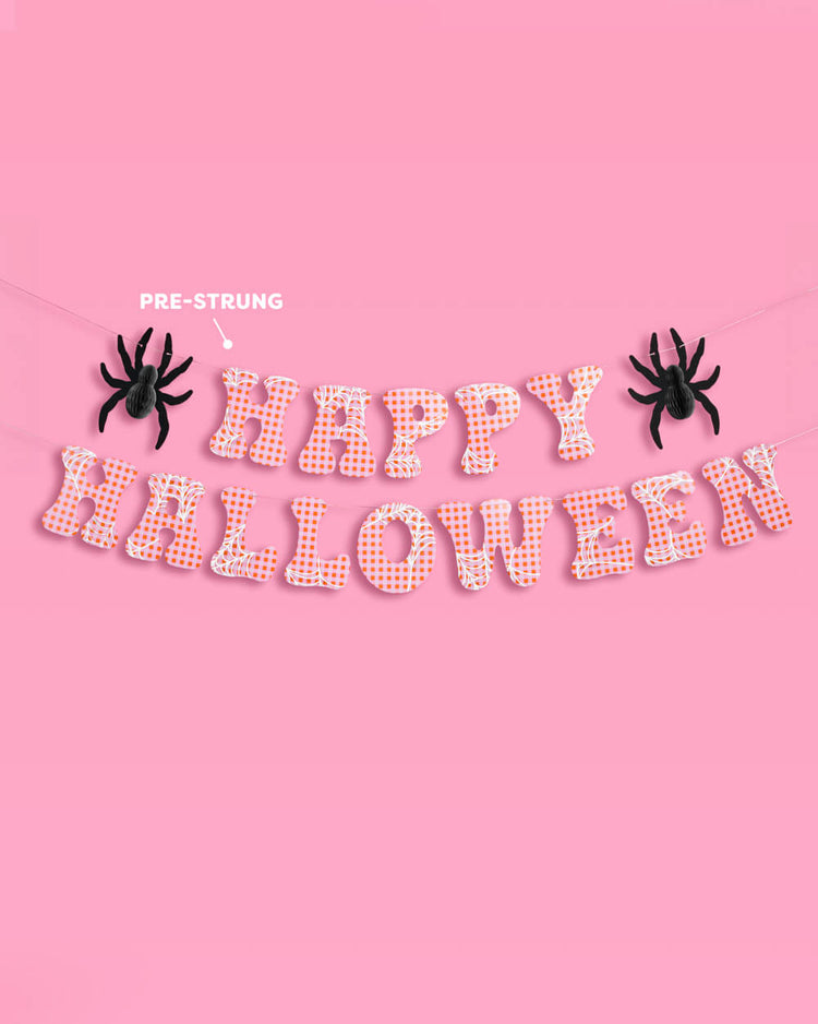 Creepin' it Cute Banner - pink gingham + spider banner
