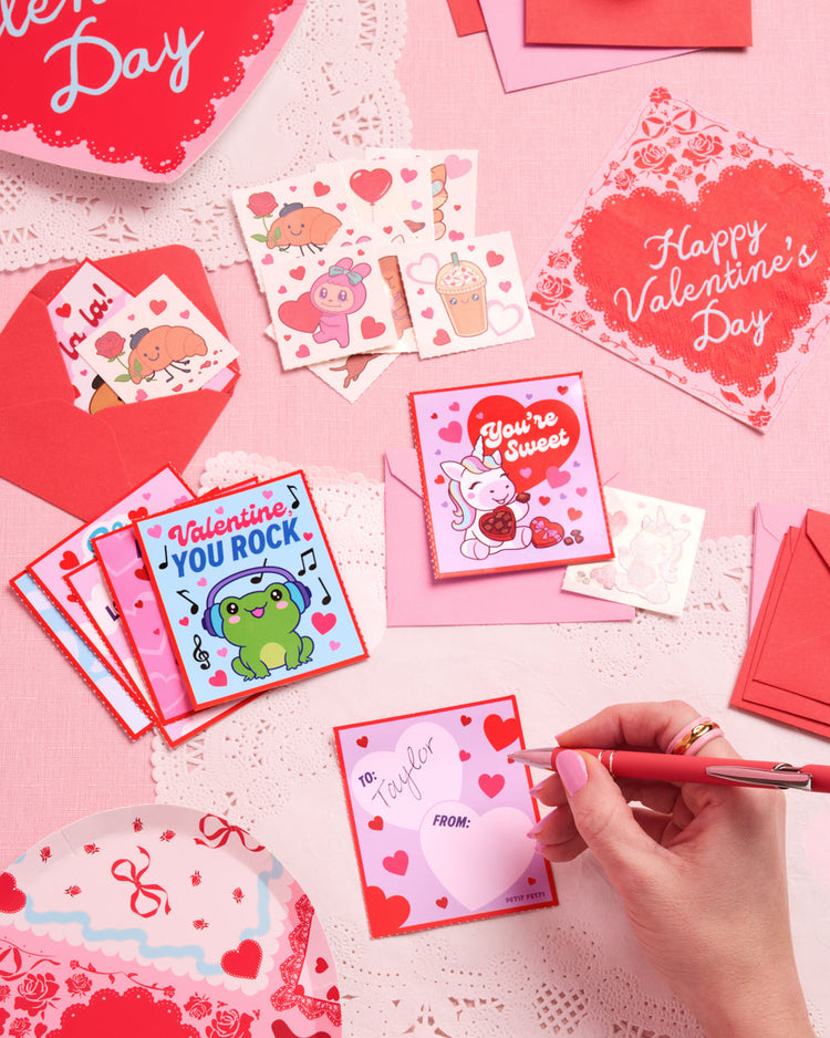 Kawaii V-Day Card Set - 24 cards + tattoos